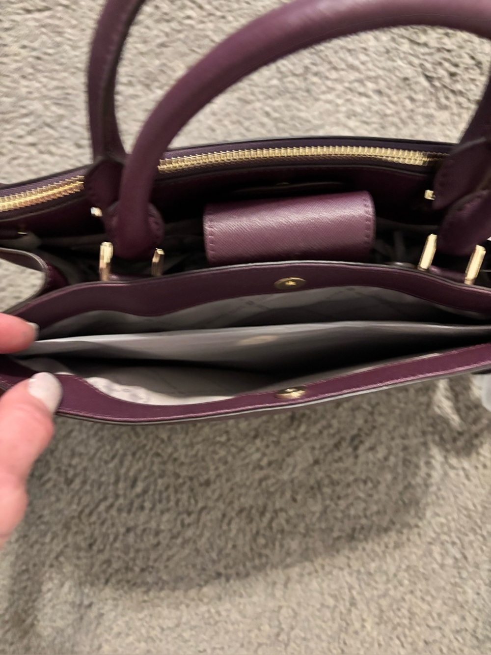 Michael Kors Plum Karla Saffiano Satchel with Gold Hardware Brand NWTs - Picture 5 of 13